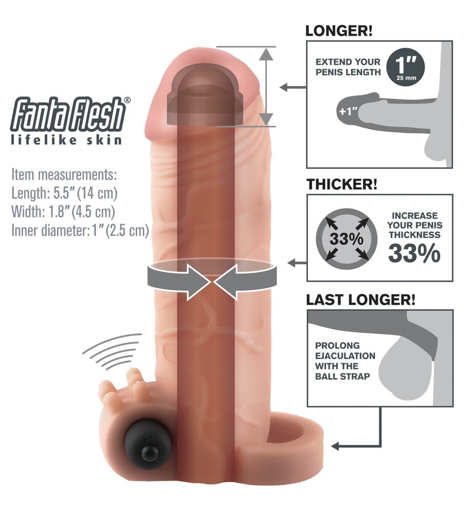 Penishülle „Vibrating Real Feel 1" Extension“, mit Vibration, 14 cm