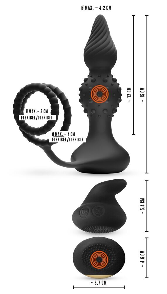 Penis-/Hodenring „RC Butt Plug with Cock & Ball Rings“ mit Vibro-Analplug