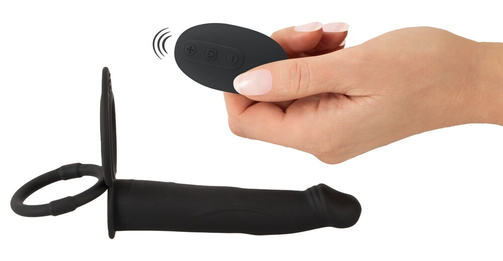 Analvibrator „RC double fucker“ mit Penis- und Hodenring